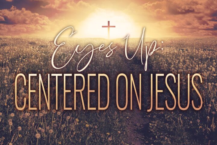 Sunset over a field of dandelions with a cross and the text 'Goes Up: Centered on Jesus' across the image.
